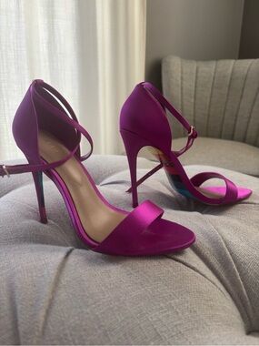 Aldo Magenta Satin Ankle-Strap Stiletto Heels